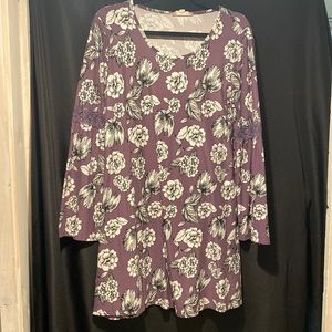 Women’s purple A-line dress with white and black floral accents